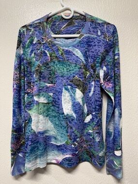 Before & Again Women's Long Sleeve Floral Print Tee in Blue-Green